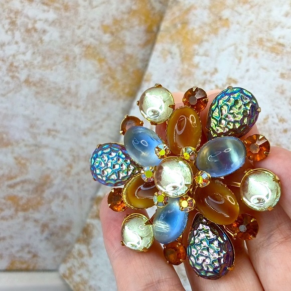 Antique Saphiret And Art Glass Brooch RARE Beauty - Picture 6 of 8